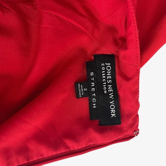 JONES NEW YORK COLLECTION STRETCH Red Lined Cap Sleeve Sheath Career Dress sz 2 - Picture 16 of 16